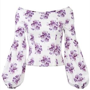 AMUR, MSRP: $328, Purple Floral Balloon Sleeve Off-Shoulder Blouse, XXS